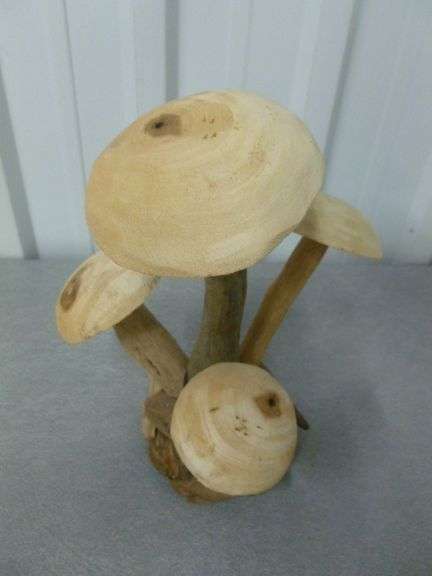 Carved Wood Mushroom Mantle Decoration - 10.5" H
