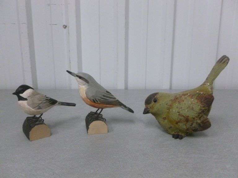 (3) Mantle Decor Birds - Includes (2) Wildlife Garden Carved Wooden Birds