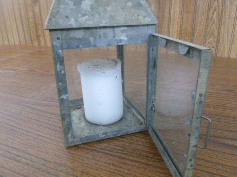Galvanized Steel Candle Lantern With Pillar Candle