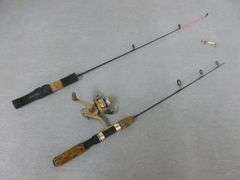 (2) Ice Fishing Jiggle Sticks / Includes An Open Face Combo