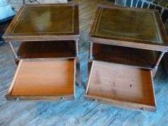 (2) Nice MCM Leather Top Wooden End Tables