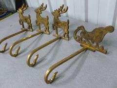 (4) Solid Cast Brass Christmas Stocking Holders - About 8 Lbs. India