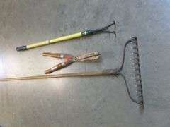 (3) Lawn & Garden Tools - Garden Rake / Telescoping Cultivator / Large Trimmer