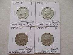 1941, 1942, 1943 & 1945-S Washington Silver Quarters
