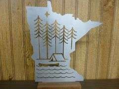 Nice Minnesota Themed Metal Mantle Decoration - Wood Base