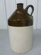 Vintage Brown Top Whiskey Crock Jug - 12" H