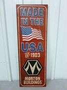 Large Morton Buildings Embossed Metal Sign - 10" x 29"