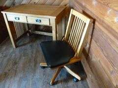 Nice Basset Oak Office Desk / With Optional Side Extension / Oak Chair