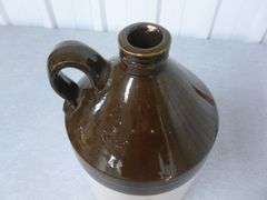Vintage Brown Top Whiskey Crock Jug - 12" H