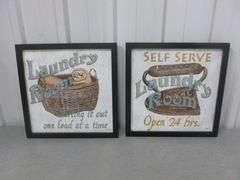 (2) DeWitt ' Laundry Room Themed ' Framed & Matted Signs