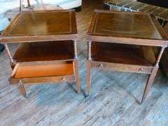 (2) Nice MCM Leather Top Wooden End Tables