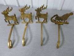 (4) Solid Cast Brass Christmas Stocking Holders - About 8 Lbs. India