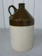 Vintage Brown Top Whiskey Crock Jug - 12" H