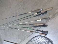 Group Of (8) Fishing Rods - Large Head Landing Net