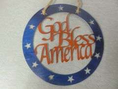 God Bless America Metal Art Sign - 10" Diameter