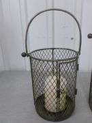 (2) Wire Basket Candle Lanterns - 8" & 10" H - with New Pillar Candles