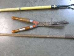 (3) Lawn & Garden Tools - Garden Rake / Telescoping Cultivator / Large Trimmer