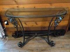 Nice Half Moon Table - Wrought Iron / Glass Top