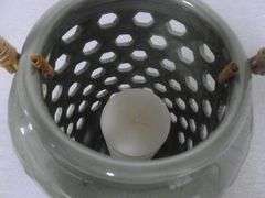 Nice Pottery Candle Lantern / With New Pillar Candle