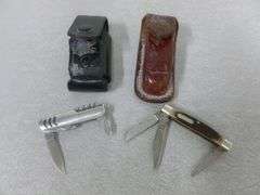 (2) Pocket Knives - Old Timer - Multi Blade / (2) Leather Knife Sheaths
