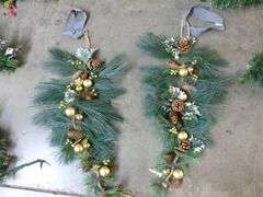Group of Nice Christmas Themed Artificial Pine Decor / Mantle Wrap With Lights / Wall Decorations