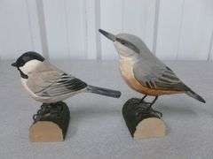 (3) Mantle Decor Birds - Includes (2) Wildlife Garden Carved Wooden Birds