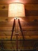 Nice Surveyor's Themed Wooden Tri-Pod End Table Lamp - 32.5" H