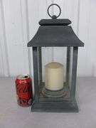 Metal Framed - Four Sided Glass Outdoor Candle Lantern With Battery Operated Candle