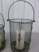 (2) Wire Basket Candle Lanterns - 8" & 10" H - with New Pillar Candles
