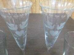 (4) Acid Etched Champagne Glasses