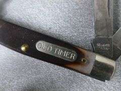 (2) Pocket Knives - Old Timer - Multi Blade / (2) Leather Knife Sheaths