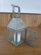 Galvanized Steel Candle Lantern With Pillar Candle