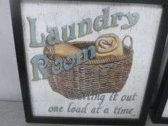 (2) DeWitt ' Laundry Room Themed ' Framed & Matted Signs