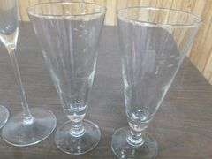 (4) Acid Etched Champagne Glasses