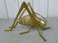 Large Vintage Cast Brass Grasshopper Mantle Decoration - 10" L