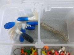 Group Of Fishing Baits / Tackle - Includes An Organizer Loaded Up With Jig Heads / Ice Fishing Baits