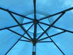 Nice Granite Patio Umbrella Base / With Safaview Blue Umbrella