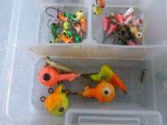 Group Of Fishing Baits / Tackle - Includes An Organizer Loaded Up With Jig Heads / Ice Fishing Baits