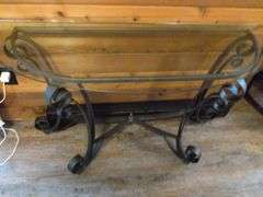 Nice Half Moon Table - Wrought Iron / Glass Top