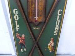 Davis Golf Clubs - Wooden Sign With Thermometer - 10" x 24"