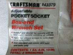 New Craftsman (2) Piece Adjustable Pocket Socket Box End Wrench Set No. 943379
