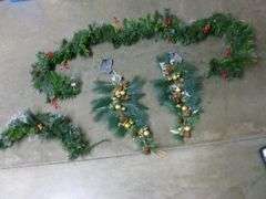 Group of Nice Christmas Themed Artificial Pine Decor / Mantle Wrap With Lights / Wall Decorations