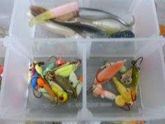 Group Of Fishing Baits / Tackle - Includes An Organizer Loaded Up With Jig Heads / Ice Fishing Baits