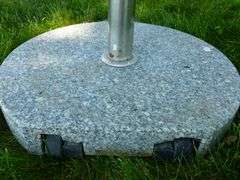 Nice Granite Patio Umbrella Base / With Safaview Blue Umbrella