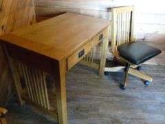 Nice Basset Oak Office Desk / With Optional Side Extension / Oak Chair