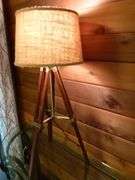 Nice Surveyor's Themed Wooden Tri-Pod End Table Lamp - 32.5" H
