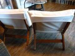 (2) Nantucket Style Wood Framed Chairs / With Padded Seat Cover