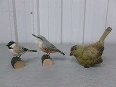 (3) Mantle Decor Birds - Includes (2) Wildlife Garden Carved Wooden Birds