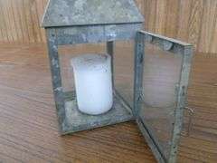 Galvanized Steel Candle Lantern With Pillar Candle