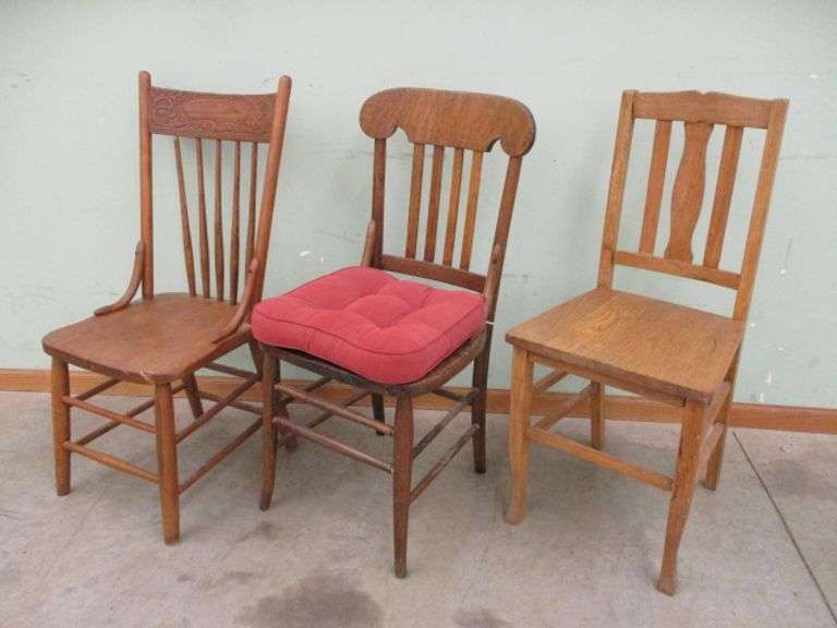 Maple Pressed Back & 2 - Oak Slat Back Chairs
